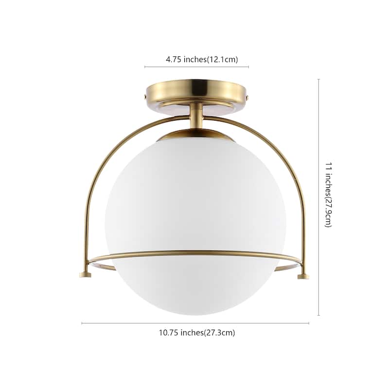 SAFAVIEH Lighting Noreen Flush Mount - 13" W x 11" D x 11" H - Gold/White Glass - 11Wx11Dx11H