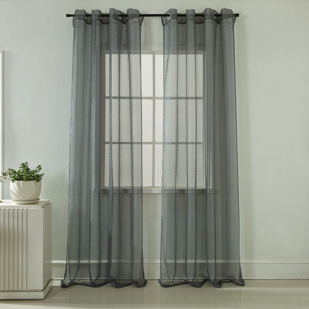 Lonnie Metallic Stripe Sheer Window Curtain Panel 90 inch