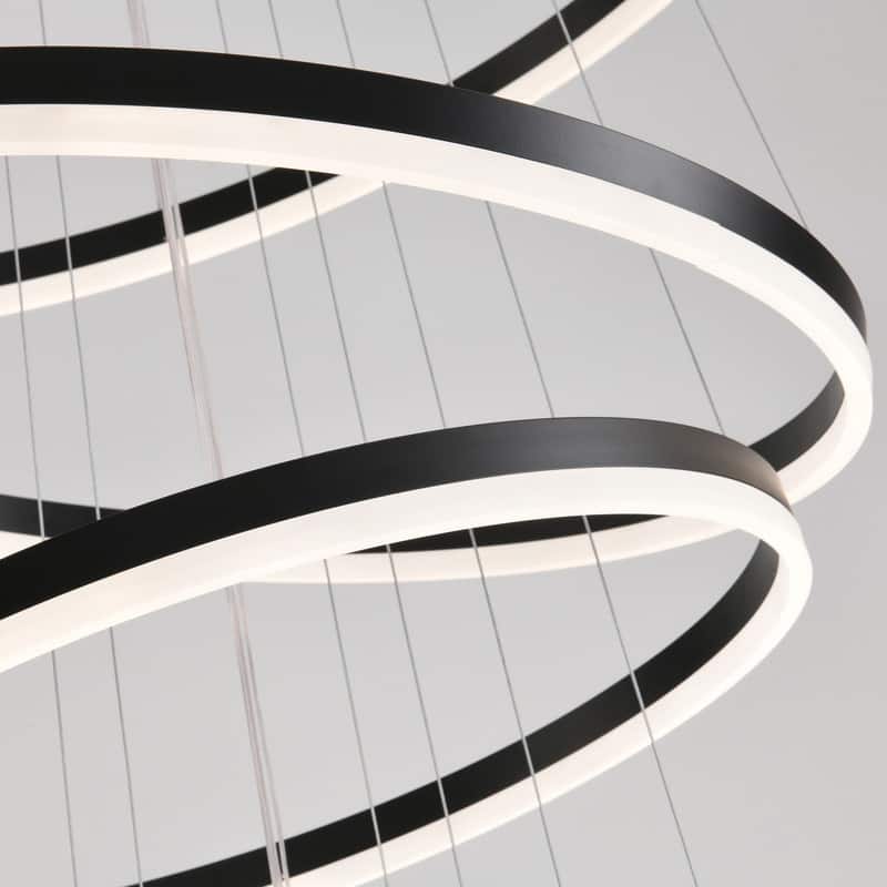 Modern LED Ring Chandelier - Remote Control Dimmable Pendant Lights for High Ceilings, Foyers & Living Rooms