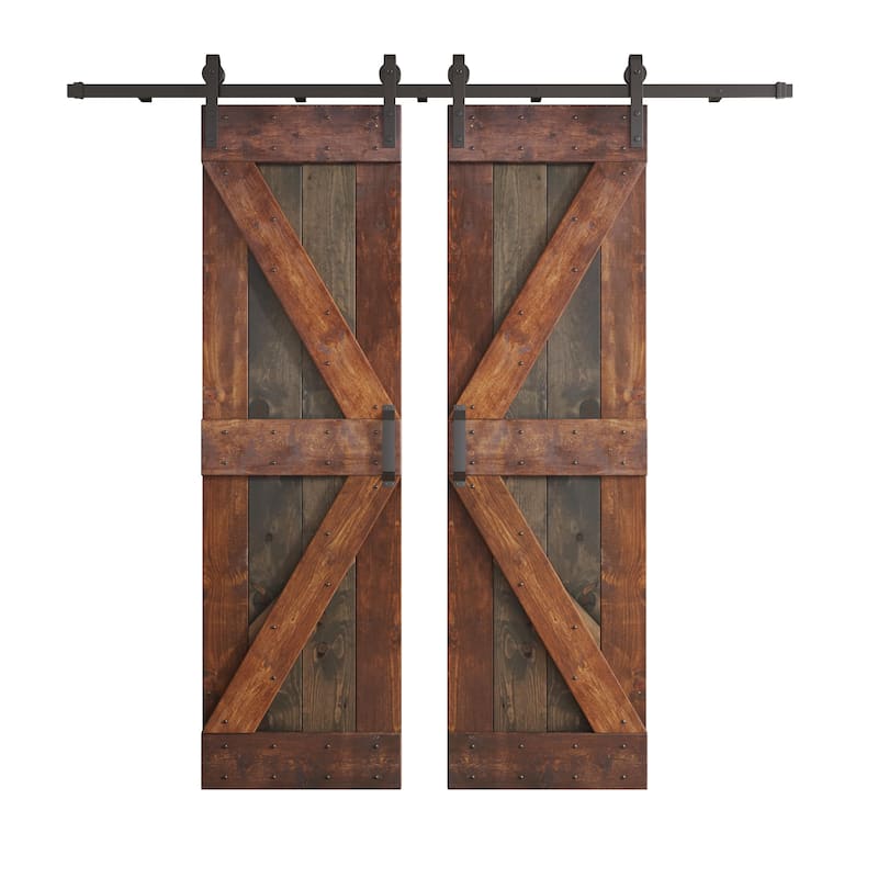 Coast Sequoia 60in x 84in K Series Pine Wood Double Sliding Barn Door With Hardware Kit - Aged Barrel / Dark Walnut