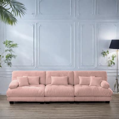 133.8" Chenille 4-Seat Sofa with Round Bolster Armrests, Deep Seat Cushions for Living Room