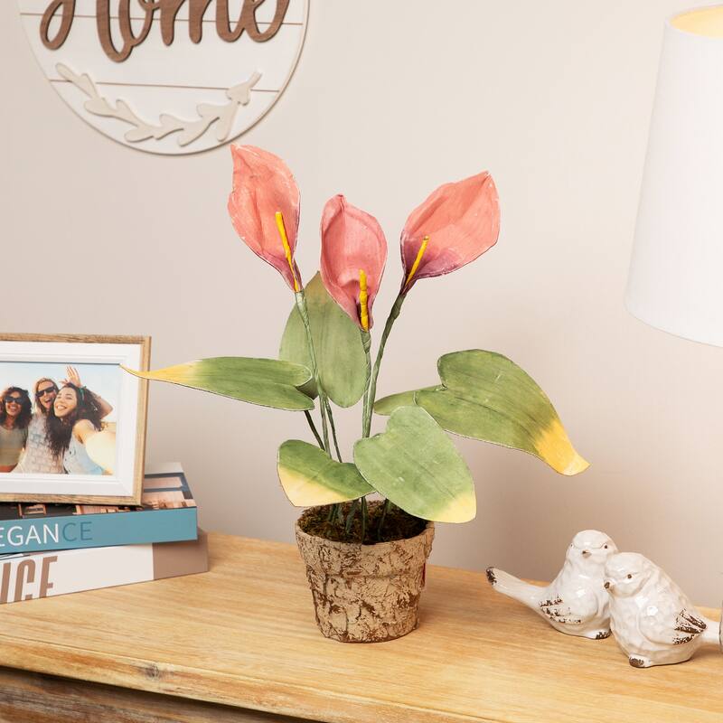 19" Pink and Green Decorative Calla Lily Artificial Christmas Plants - 19