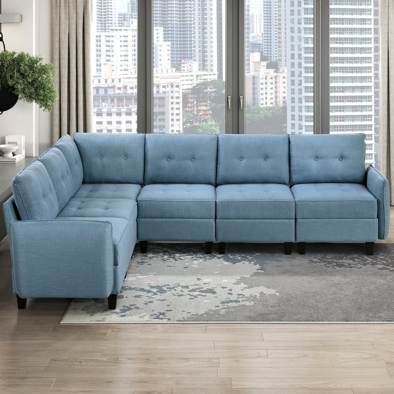 Dorian Textured 6-Piece Sectional Sofa - Storage, Button-Tufted