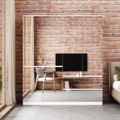 White Large Modular Modern High Gloss Wardrobe Armoire Mirrored Doors