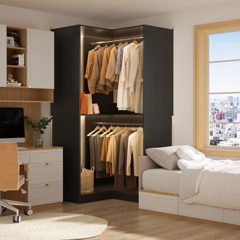 Vryon Corner Closet Organizer, Space-saving Closet System with Hanging Rods for Walk-in Closet