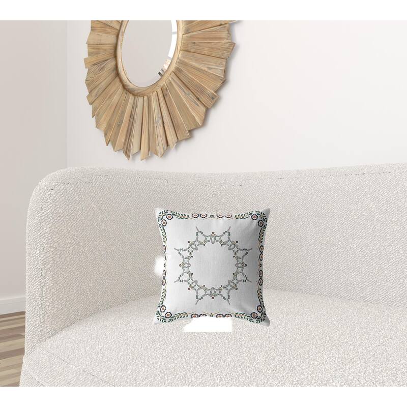 16"x16" White Zippered Suede Floral Throw Pillow