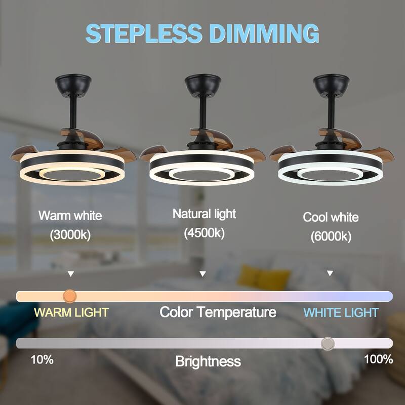 Oaks Aura Morton 22in.Black Modern Smart Ceiling Fan with Lights,Dimmable 6-Speed Quiet Reversible Bedroom Ceiling Fan w/Remote