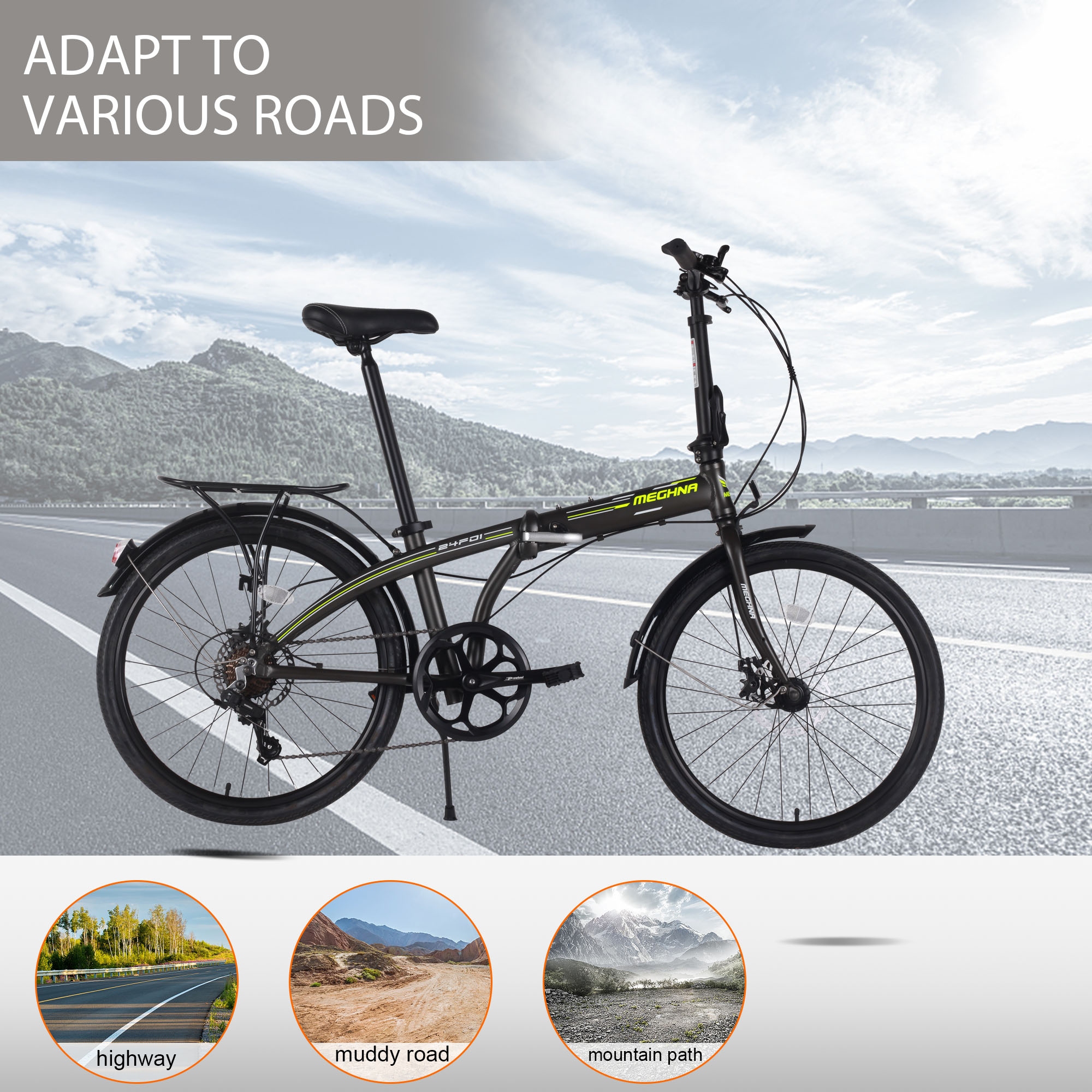 Grey Folding Bike Commuter Bikes Beach Bikes Anti Skid Bikes Unisex Bikes 24 7 Speed With Double Disc Brake and Luggage Carrier Bed Bath Beyond 41630467