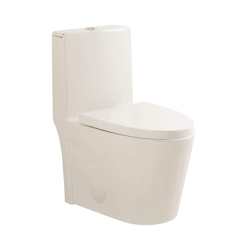 Fine Fixtures Dual-Flush Elongated One-Piece Toilet with High Efficiency Flush - Biscuit