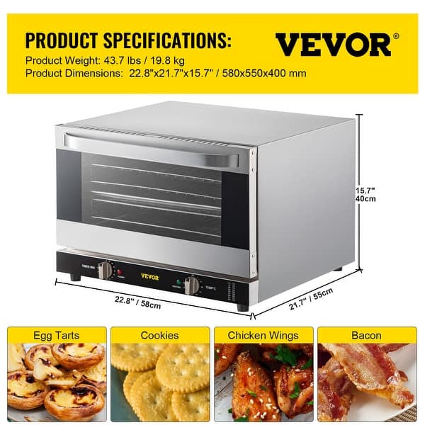 VEVOR Commercial Convection Oven, 47L/43Qt 1600W 4-Tier Toaster with Front Glass Door