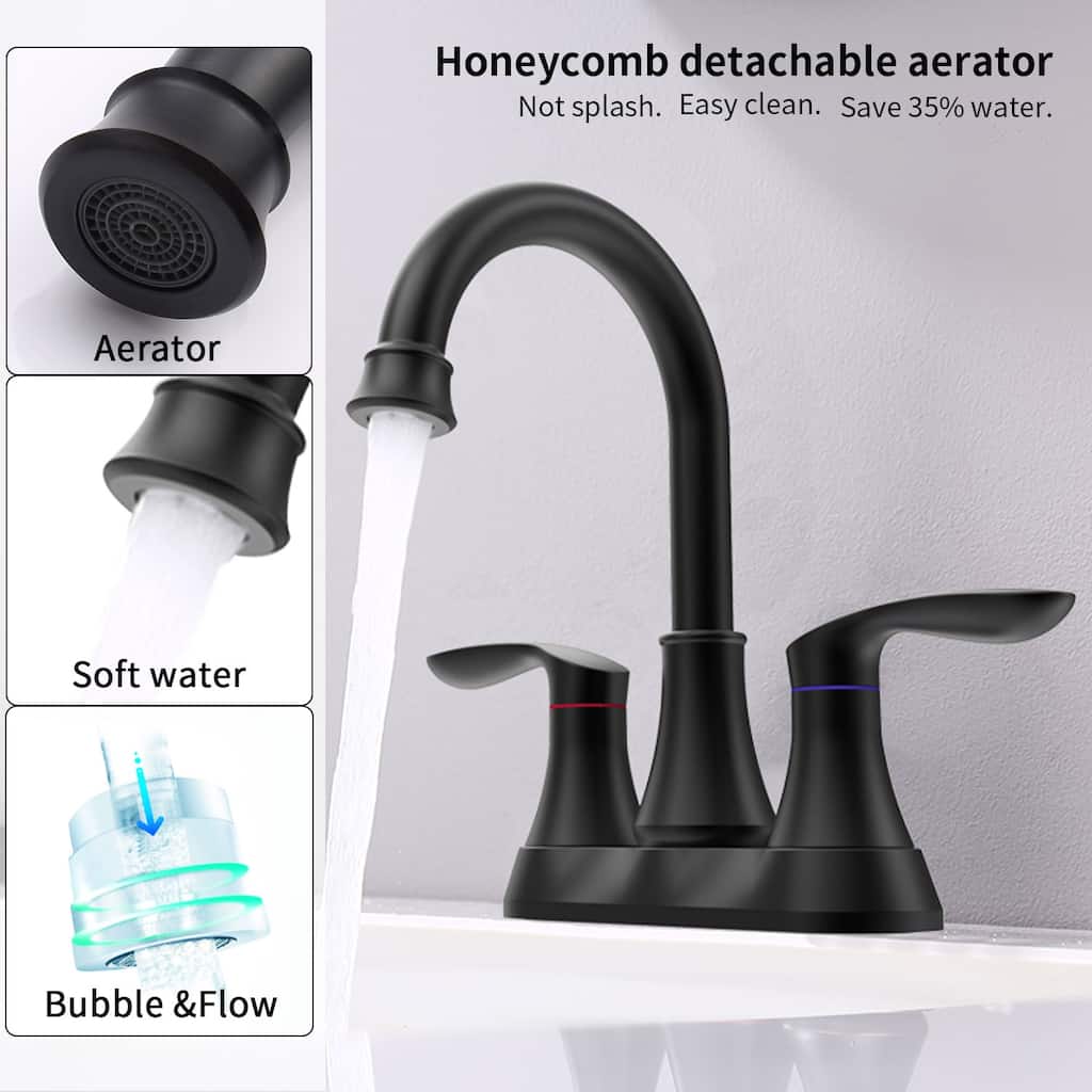 2 Handle 360 Degree Swivel Bathroom Vanity Sink Faucet with Pop Up Drain and Supply Hose, Aerator, Anti Scratch, Anti Rust