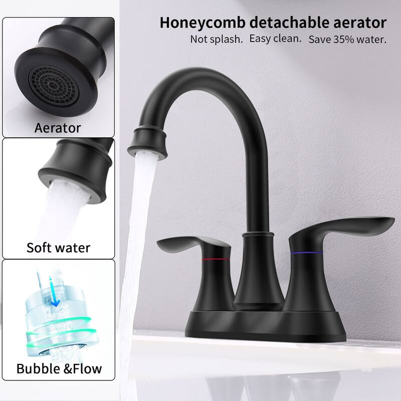 Bathroom Faucet with Pop-up Drain & Supply Hoses 2-Handle 360 Degree High Arc Swivel Spout Centerset 6 Inch Vanity Sink Faucet