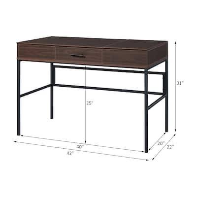 erster Oak and Black Writing Desk with USB Ports Modern Home Office Desk