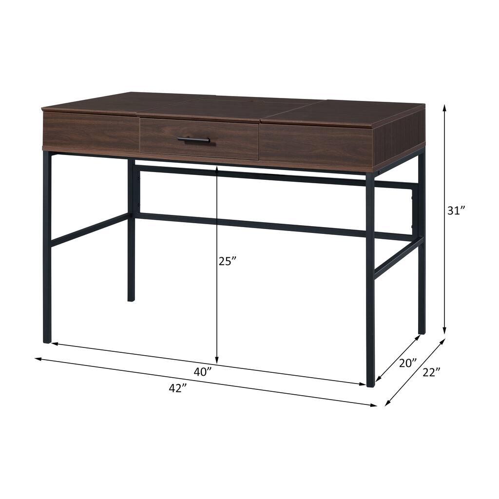 erster Oak and Black Writing Desk with USB Ports Modern Home Office Desk