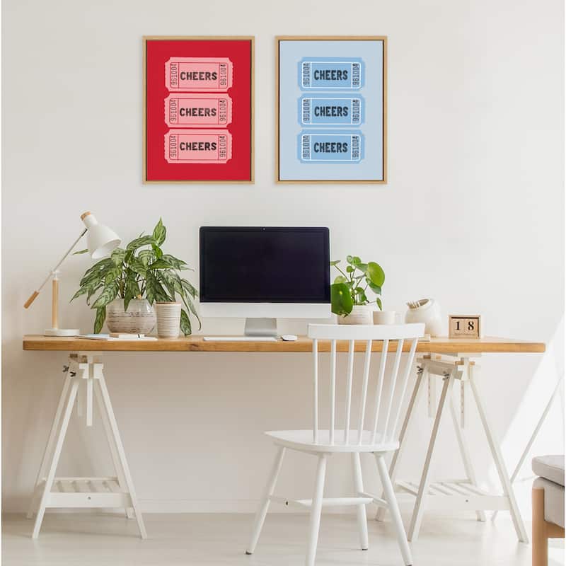 Kate and Laurel Sylvie Cheers Pink Red Ticket Framed Canvas by Alli Standefer