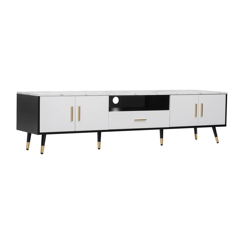 71'' Modern TV Stand for TVs Up to 80", Media Console with 2 Cabinets, Open Compartments & Drawer for Living Room