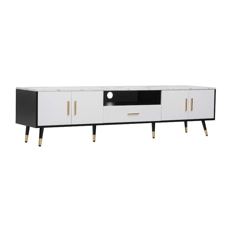 White+Black 70.8" TV Stand with Cabinets & Open Compartments for TVs Up to 80"