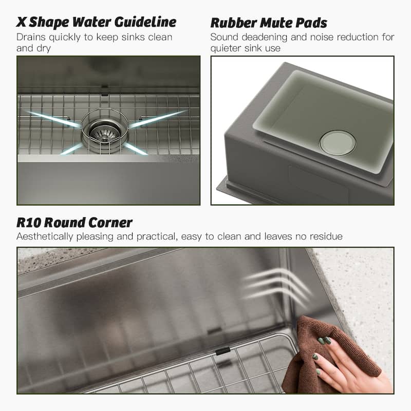 Undermount Nano Brushed Stainless Steel Workstation Kitchen Sink with Sensor-Activated Kitchen Faucet and Accessories
