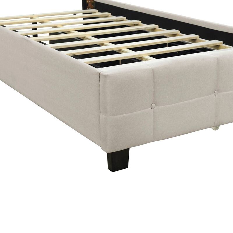 Twin Size Linen Upholstered LED Platform Bed Frame with Drawers
