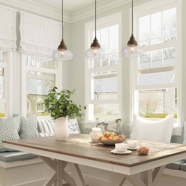 Shop Farmhouse 1 Light Wooden Chandelier Kitchen Island Pendant Lighting With Glass Shade W7 5 Xh7 5 Overstock 32109859