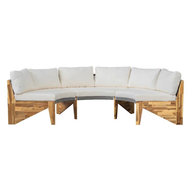 Outdoor 12-Seater Acacia Round Sectional Sofa Set with Coffee Table