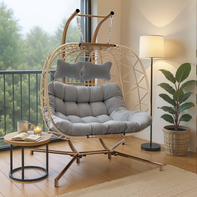 FINCATI Indoor Double Egg Chair, 700 lbs Extra-large 2 Person Double Egg Chair, Cozy Swing Chair, Oversized Hanging Egg Chair