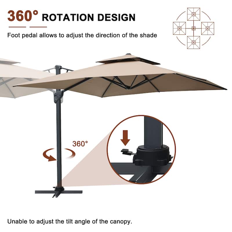 10ft Patio Square Patio Cantilever Umbrella With Crank(Without Base)