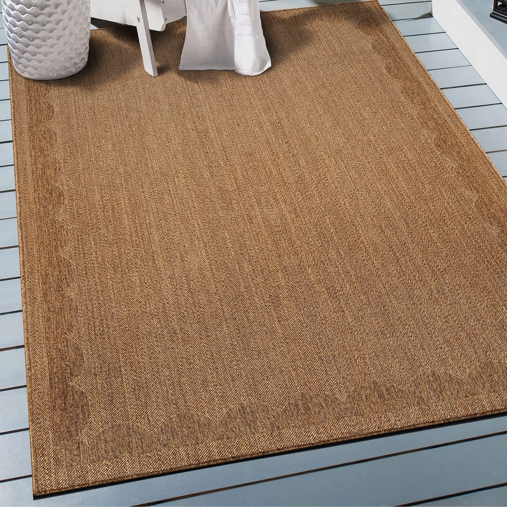 World Rug Gallery Scallop Border Indoor/Outdoor Flat Woven Area Rug