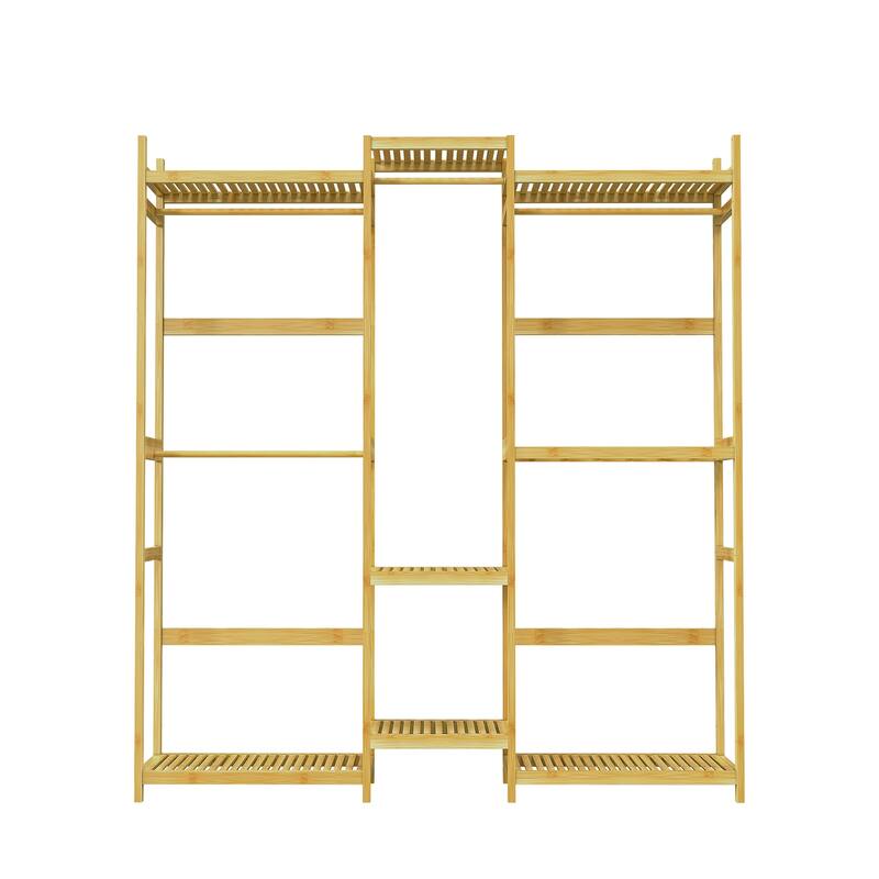 Large Bamboo Clothing Garment Rack Multi-tiered Wardrobe