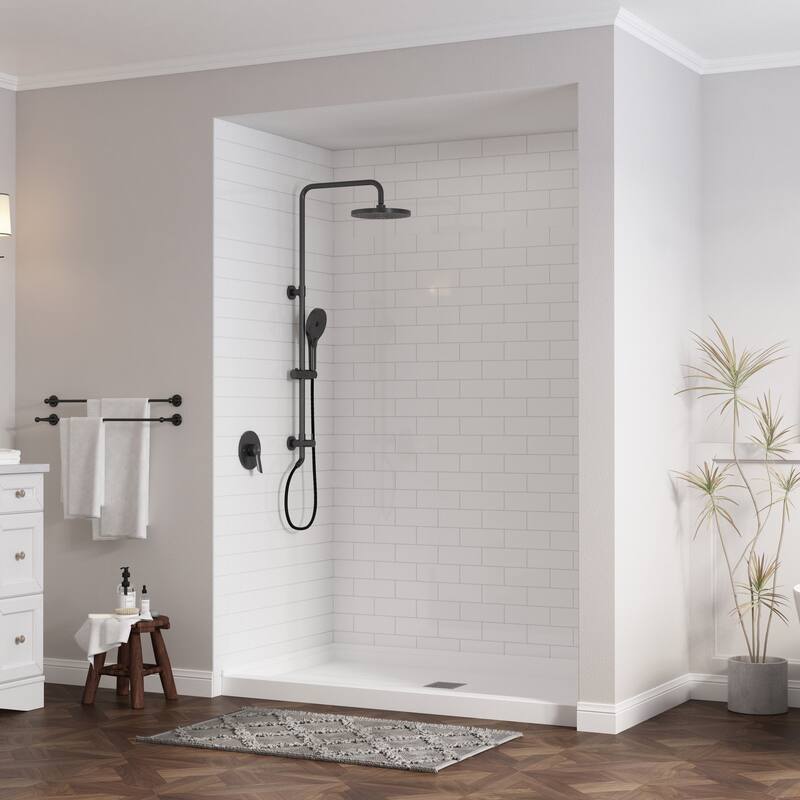 60 in. x 36 in. Elegant White Single Threshold Anti-slip SMC Rectangular Shower Base with Drain and Stainless Steel Drain Cover - White-Center Drain