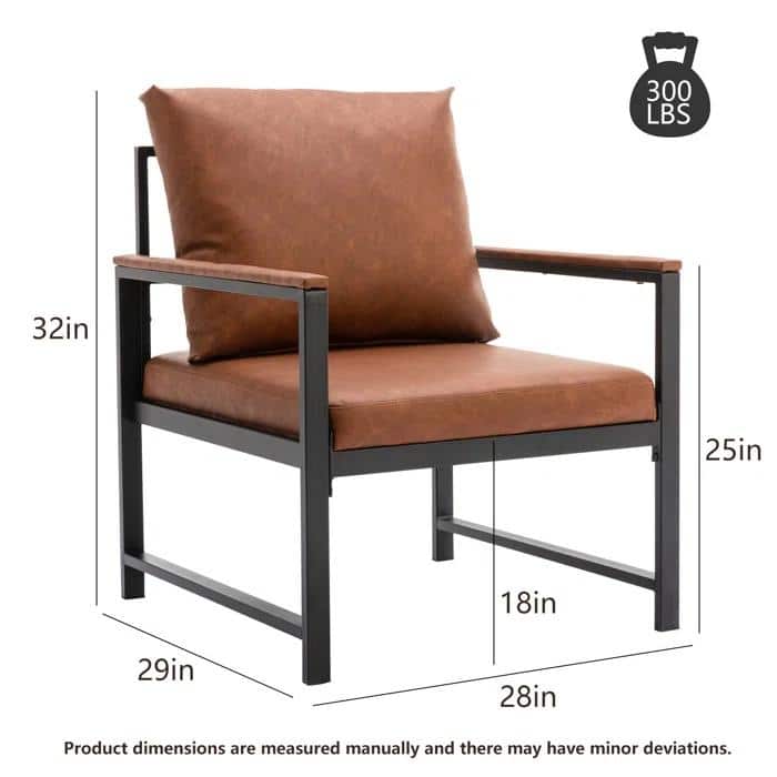 PU Leather Armchair, Modern Retro Leisure Reading Accent Chair with Soft Cushion and Mental Frame for Living Room, Office