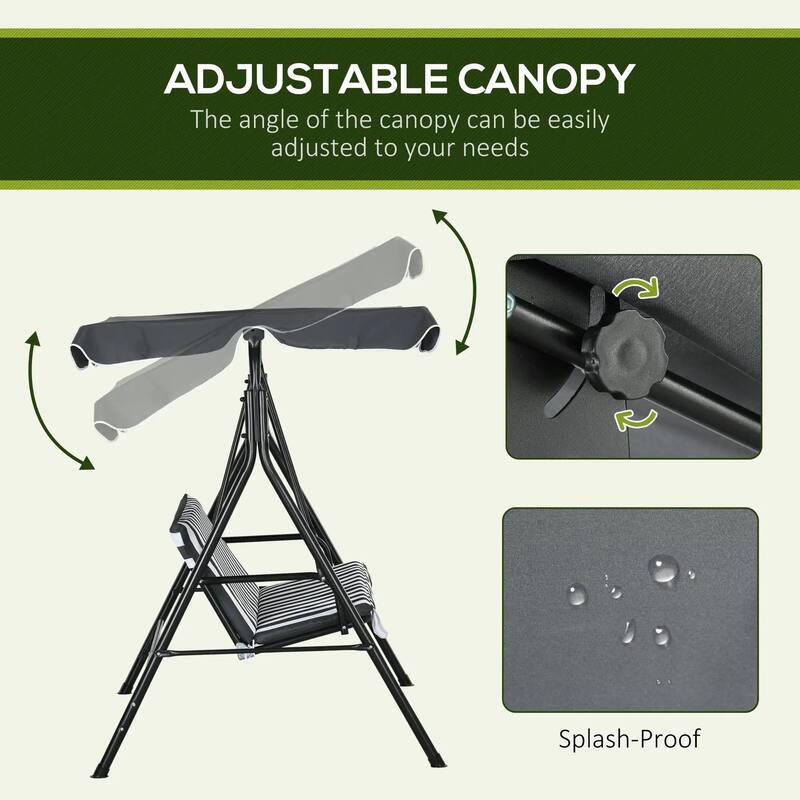 3-Person Patio Swing with Stand, Adjustable Tilt Canopy, Cozy Bench