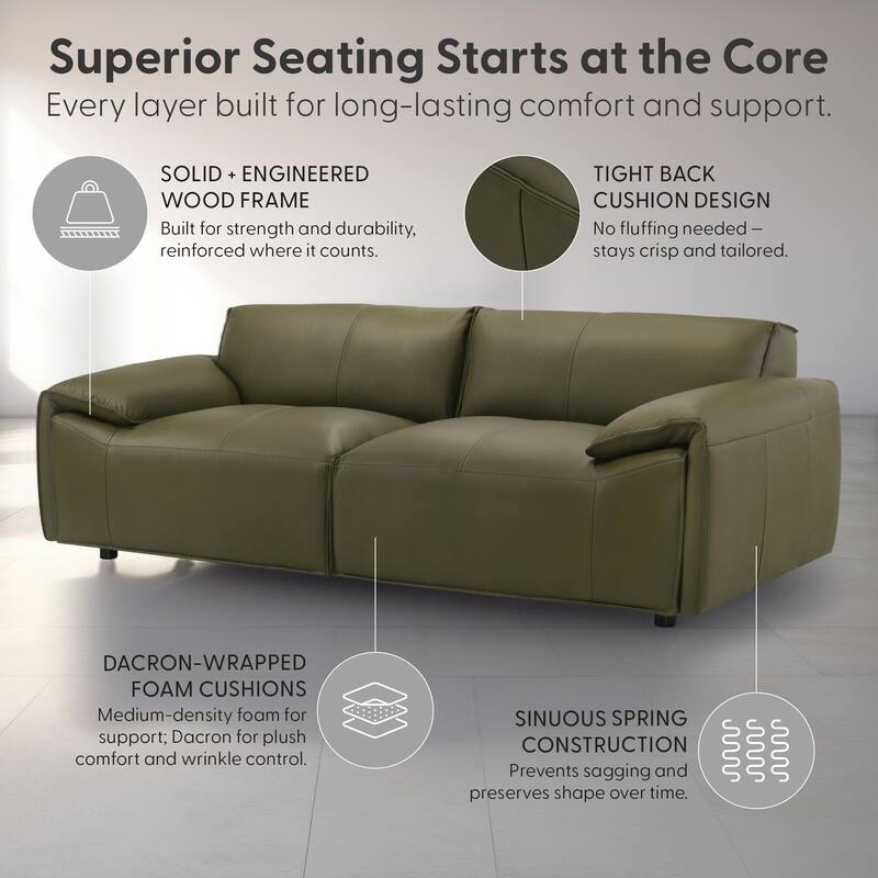 Tanner Top Grain Leather Loveseat, Sofa, or Living Room Set with Padded Arms