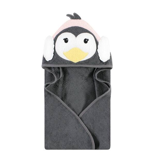 slide 1 of 1, Hudson Baby Infant Girl Cotton Animal Face Hooded Towel, Earmuff Penguin, One Size - Earmuff Penguin - One Size One Size - Earmuff Penguin