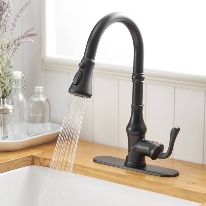 Single Handle Kitchen Faucet With Pull Down Sprayer Modern Kitchen Sink Faucets One Hole Basin Taps With Valve and Deck Plate