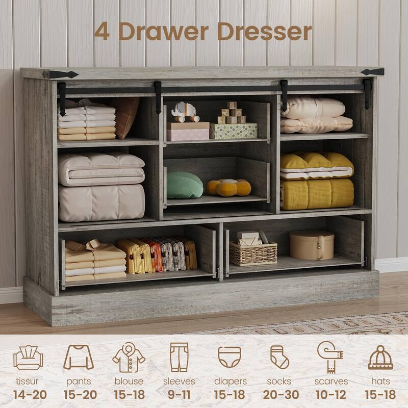 Television Stands with Large 4 Drawers, Farmhouse Wood