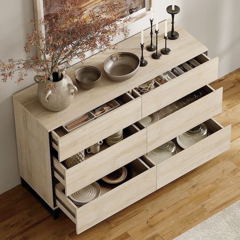 WAMPAT Modern Buffet Sideboards, Sideboard Buffet Cabinet with 6 Drawers , Coffee Bar Storage Cabinet for Kitchen