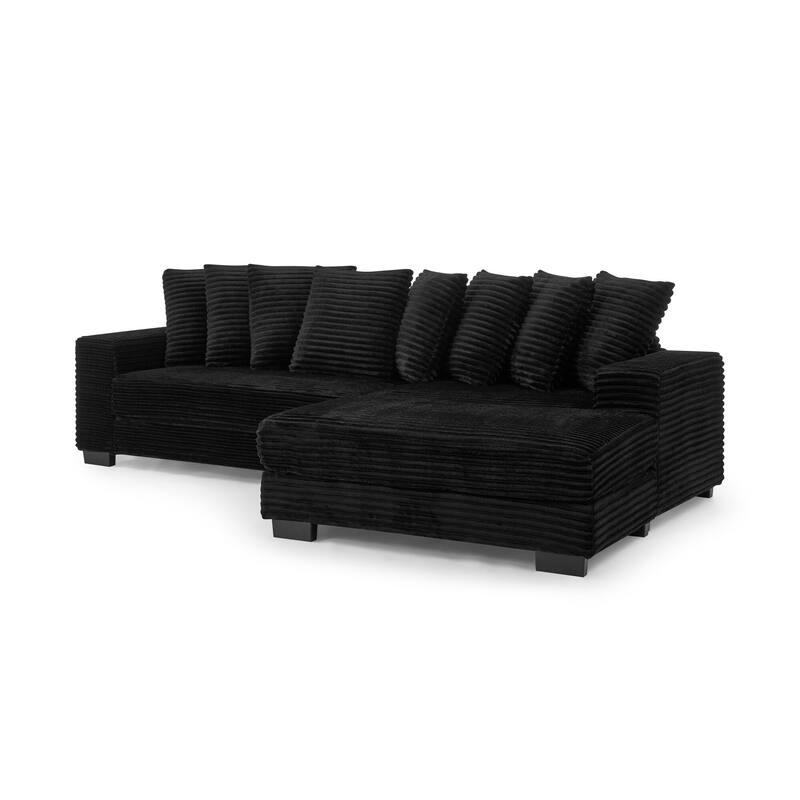 L-Shaped Convertible Sectional Sofa with Ottoman, Corduroy Tufted Upholstered Sleeper Sofa, Modular Corner 3 Seat Sofa