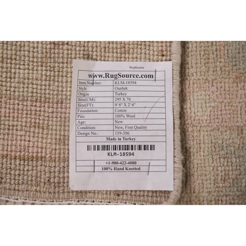 Oushak Oriental Runner Rug Hand-knotted Vegetable Dye Wool Carpet - 2'6"x 9'8"