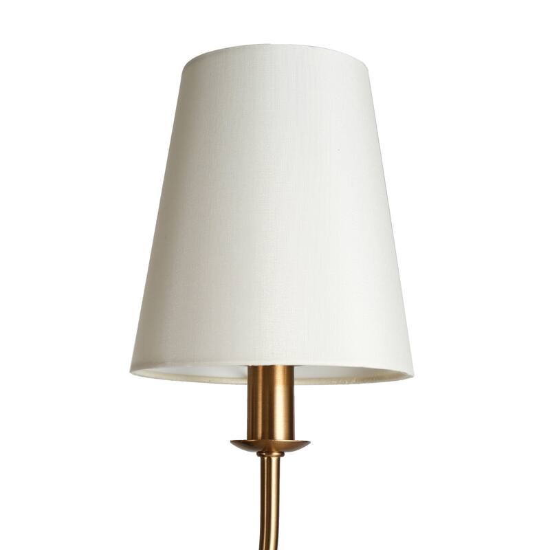 Mid-Century Modern Gold 6-Light Wheel Chandelier with Fabric Shade for Dining Room - 27" D x 24.5" H