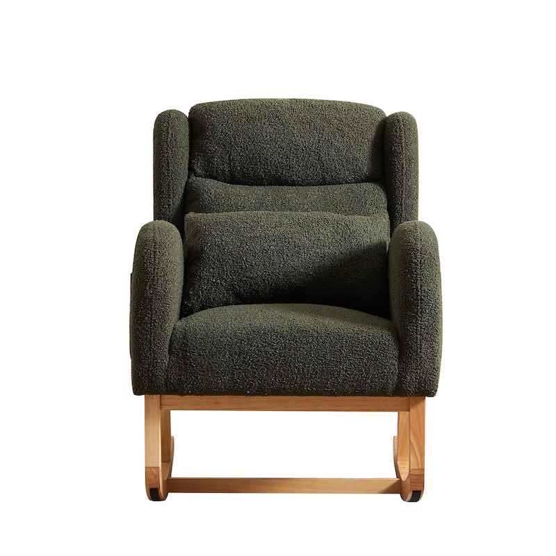 Modern Accent High Backrest Living Room Lounge Arm Rocking Chair, Two Side Pocket