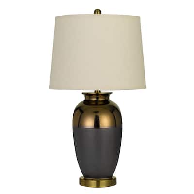 27.5" Ceramic Table Lamp with 3 Way Rotary, Gray and Gold