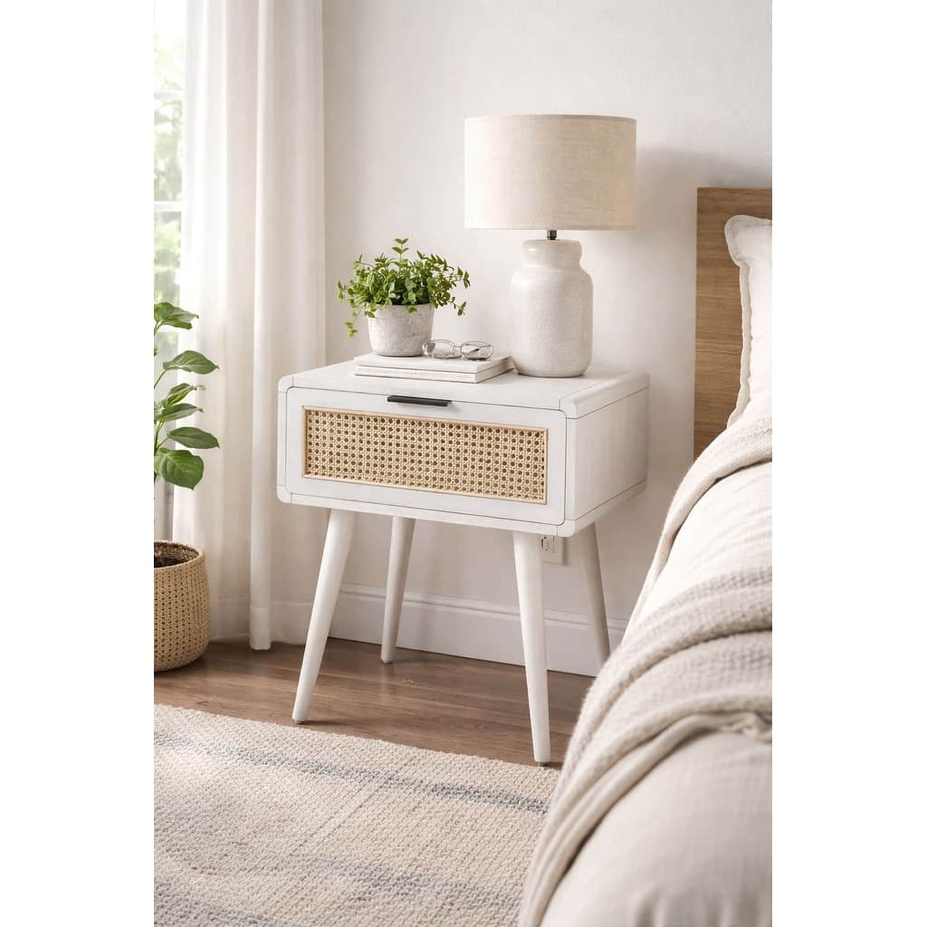 Cambria Wood and Cane End Table