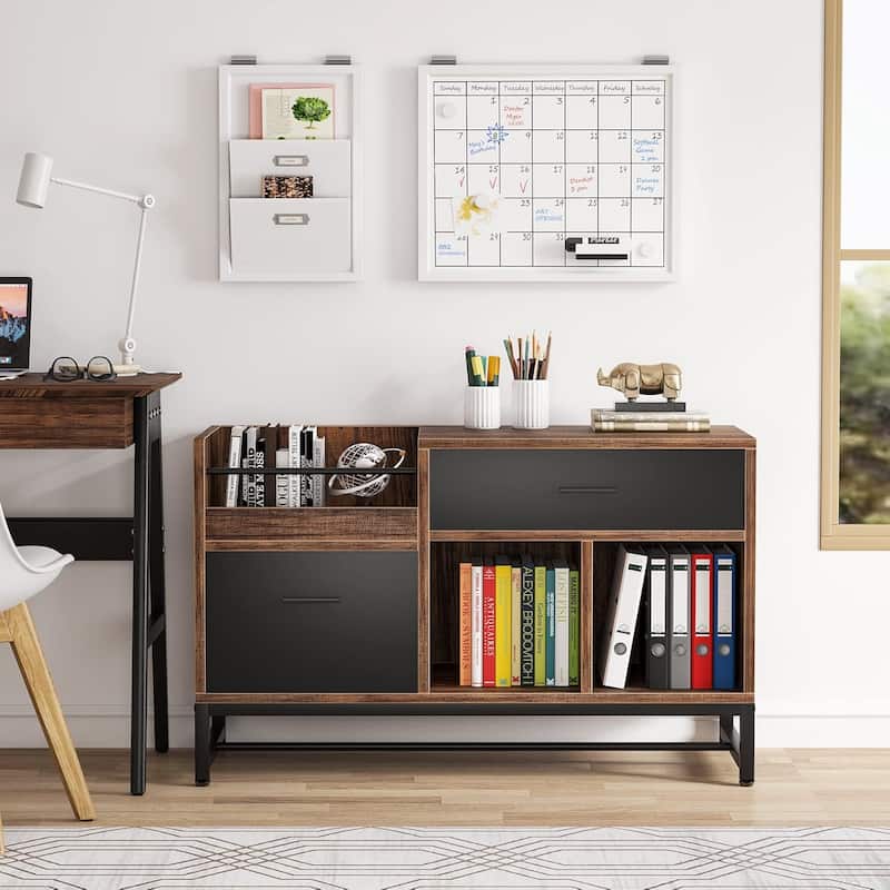 39-Inch Wood 2-Drawer File Filing Cabinet Printer Stand - Rustic Brown
