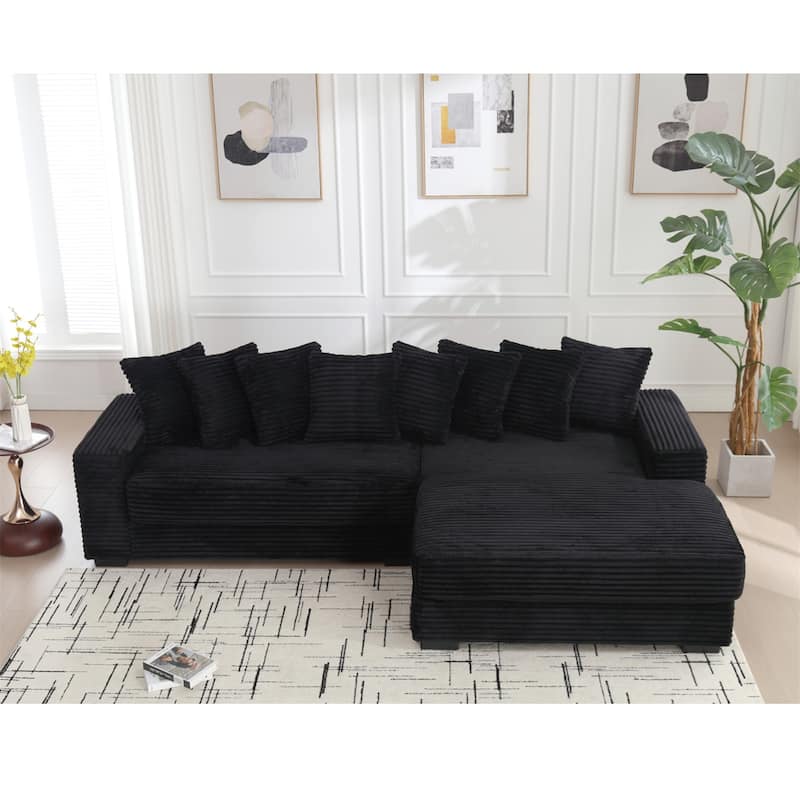 2-Piece Couches, Corduroy L-Shaped Sofa Chaise with 8 Throw Pillows