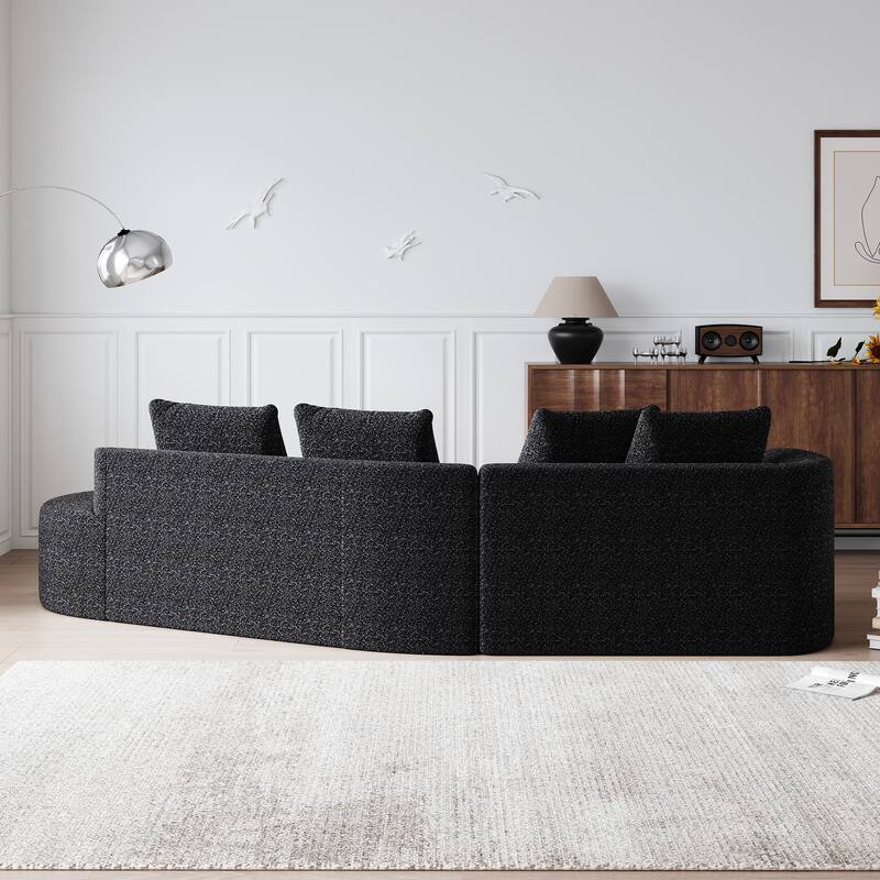 Modular Curved Sectional Sofa, Oversized Chenille Cloud Couch, Compressed Upholstered Sofa with 4 Throw Pillows