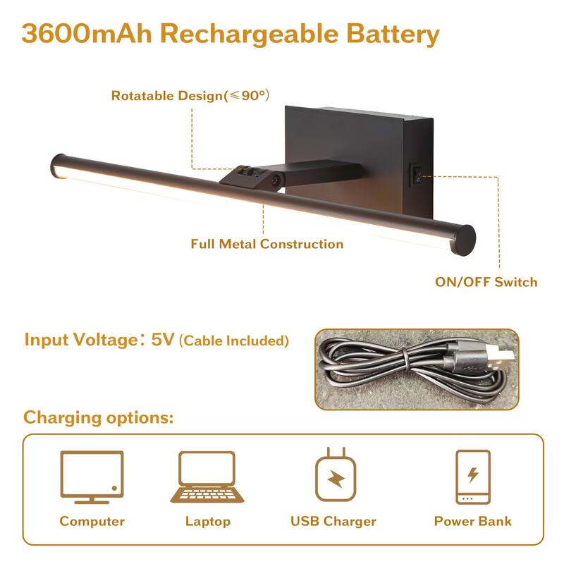 16" Matte Black LED Wireless Picture Light with Remote Control