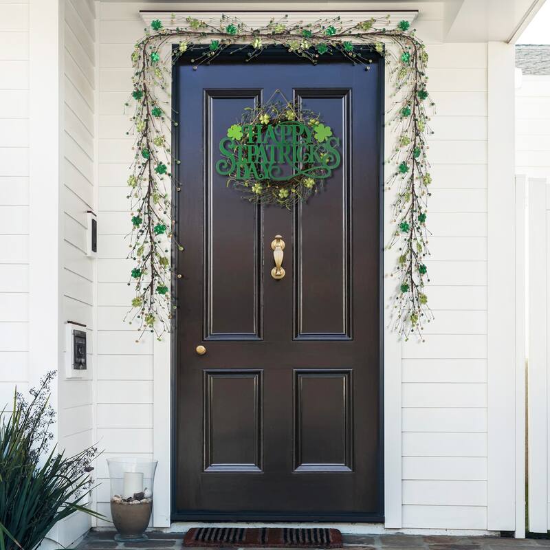 Glitzhome 20"D St. Patrick's Shamrock Berry Wreath & Garland
