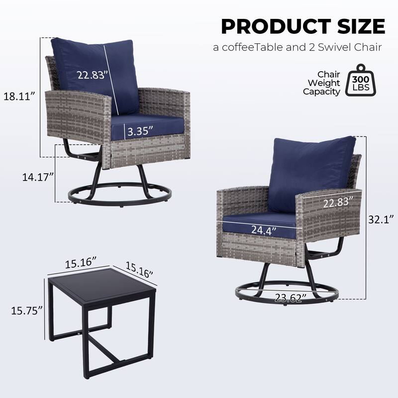 3-Piece Wicker Patio Furniture Set