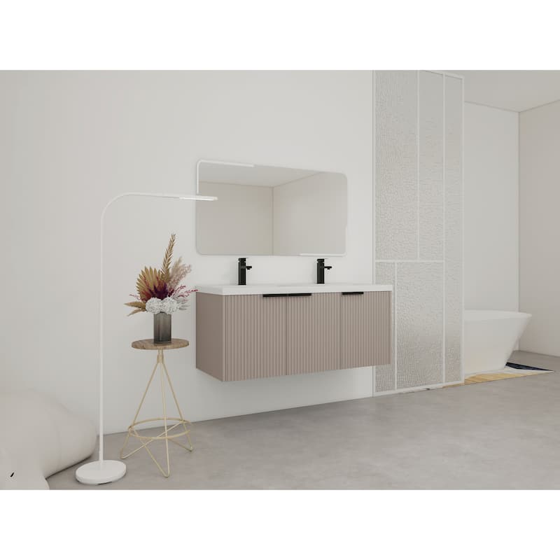48"Wall Mounted Bathroom Vanity with Resin Double Sink & 3 Soft-Close Doors, KD-Packing